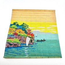 Bamboo Roll Up Blind Japanese Pagoda Coastal Painting Art