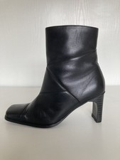 Hush Puppies Black Leather Heeled Ankle Boots With Diagonal Detail Size 6