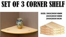 Set Of 3 Natural Wooden Corner Shelfs Wall Mounted Storage Wood Unit Shelves Kit