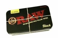 Raw Classic Black METAL TIN UNHINGED Storage Stash Box Smoking Gift