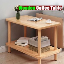 Small 2 Tier Oak Finish Side Table with Shelf Office Bedroom Coffee End Table