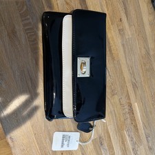 NWT Clarks Black/cream Patent Clutch Or Gold Chain Strap Shoulder Bag