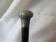 AN ANTIQUE 1920 SILVER KNOB TOP GENTS WALKING CANE STICK 36"