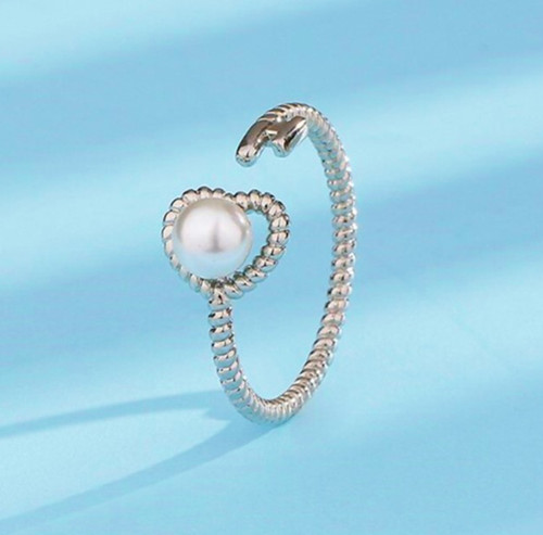 Pearl heart adjustable ring - pearl,