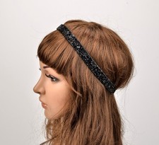 1920's black/silver/green/blue/white glitter beaded HEADDRESS  Headband  GATSBY