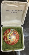 TARA WARE ORNATE BOOK OF KELL BIRD DESIGN CLOISONNÉ BROOCH