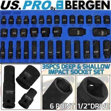 US PRO DEEP & SHALLOW IMPACT SOCKET Set 1/2"Dr 35pc 8mm-32mm 6pt Hex Sockets Set