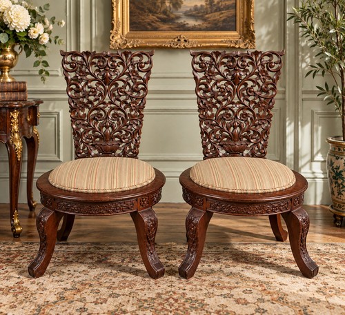 Antique carved hardwood - carved, chairs