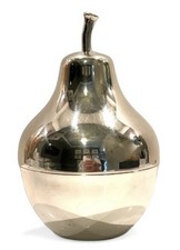 Midcentury Silver Plated Pear Shaped Lidded Bowl or Tea Caddy Cobalt Glass Liner