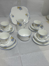 Vintage Windsor Bone China Tea Set |- 4 Trios Sugar Dish Milk Jar And Cake Plate