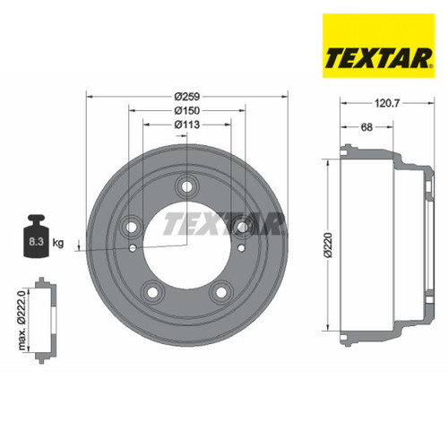 Brake drum textar 94046600 for - brake,