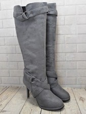 Womens Grey Zip Up High Heel Knee High Boots UK 3 EUR 36