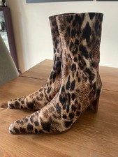 Ursula Mascaro Leopard Print Slim Block Heel Sock Boots UK 6