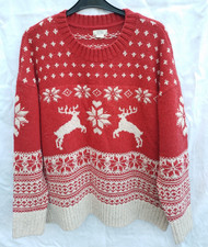 Fat Face Red White Snowflake Reindeer Christmas Jumper Size 22
