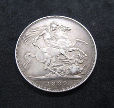 1889 Queen Victoria silver Five Shilling crown coin about NEF