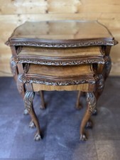 Antique Burr Walnut Serpentine Nest of 3 Stacking Tables 