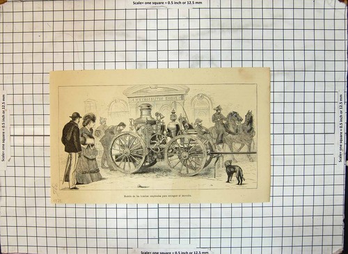 Antique old print - old, fire