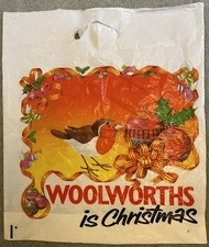 VINTAGE ' WOOLWORTHS IS CHRISTMAS ' PLASTIC CARRIER BAG  c.1980s  GOOD CONDITION