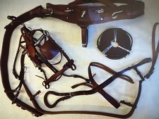New Reddish Brown Leather PONY Driving Horse Harness w Silver Studded Browband
