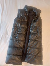 Zara Black Faux Leather longline puffer  bodywarmer gilet UK S