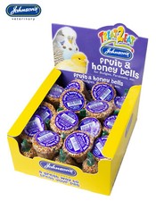 JOHNSONS FRUIT & HONEY BELL HANGING BUDGIE PARAKEET SMALL BIRD TREAT BELL 34G