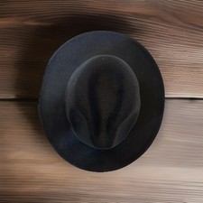 Black Felt Wide Brim Fedora Hat drawstring adjustable 