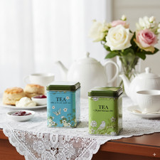 Tea Caddy Storage Tin Set Vintage Retro Square Metal Jars with Lids 8cm