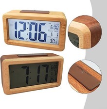 Digital Alarm Clock, Wooden Bedside Clock with Large LCD Backlit Display