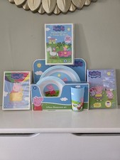 PEPPA PIG BUNDLE - Brand New Dinner Set -Plate Bowl Tumbler,with 3 used  DVDs 