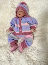 Hand-Knitted Baby Girl’s Multi DK Outfit – 0-3 Months or 19-21” Reborn Doll