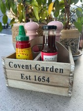 Wooden 4 Compartment Condiment Holder with Built-in Handle + Covent Garden Print