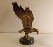 Brass Eagle Sculpture Spread Wings On Marble Base 9.5 Inch Eagle Statue Figurine