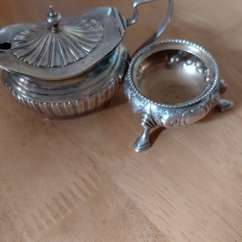 Silver plate salt cellar and - plate,