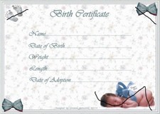 SWEET BABY'S BIRTH CERTIFICATE/CERTIFICATES 4 REBORN FAKE BABY appx 7"x 5"