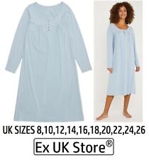 LADIES NIGHTIE BLUE LONG SLEEVE WOVEN JERSEY COTTON UK SIZES 8-26 BRAND NEW