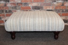 ROSS BRONSWICK FOOTSTOOL IN CREAM, BEIGE & GREY STRIPE CHENILLE FABRIC (241)