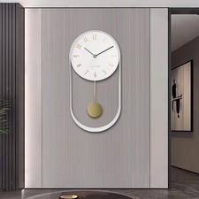 Nordic Wall Clock with Pendulum Decorative Iron Art White