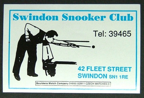 Matchbox label swindon snooker - matchbox,