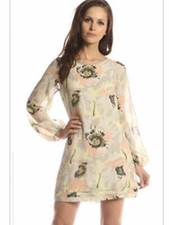 BNWOT TED BAKER  HIRA Floral Beaded Chiffon Long Sleeve Tunic  Dress Size 1/UK8