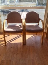 Office Reception Waiting Conference Chairs, Pink Wooden Arm, Pair