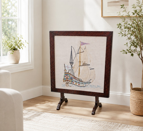 Vintage embroidered ship - embroidered,