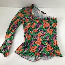 ZARA Green Orange Purple Floral One Shoulder Top Blouse XS