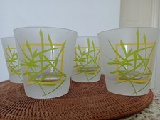 Mid Century Modern Drinking Glasses Hollywood Regency Bamboo Print Frosted Glass