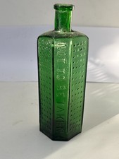 60235 Old Vintage Antique Glass Poison Bottle Flat Back Lewis Towers 8oz Green