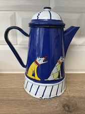 Smaltum Czech Blue Enamel Dogs  Design Coffee Pot -  Kitsch Metal Enamelware