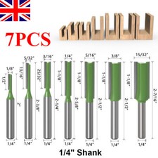 7Pcs 1/4" Shank Single Double Flute Straight Router Bit Set Tool For Woodworking