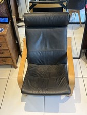 Black Leather & Wooden Frame Lounge Chair – Modern Armchair – Bargain £10
