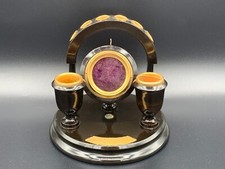 Antique Pocket Watch Stand Display Holder W/ Smoking Pipe Rack Wood & Gilt Brass