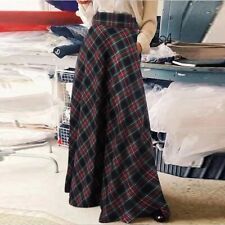 Skirt Vintage Ladies Loose Maxi Dress Plus Women Tartan Check Plaid Long