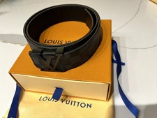 LOUIS VUITTON Leather Belt LV Matte Black Damier Graphite M9808 46" 100 RRP £390